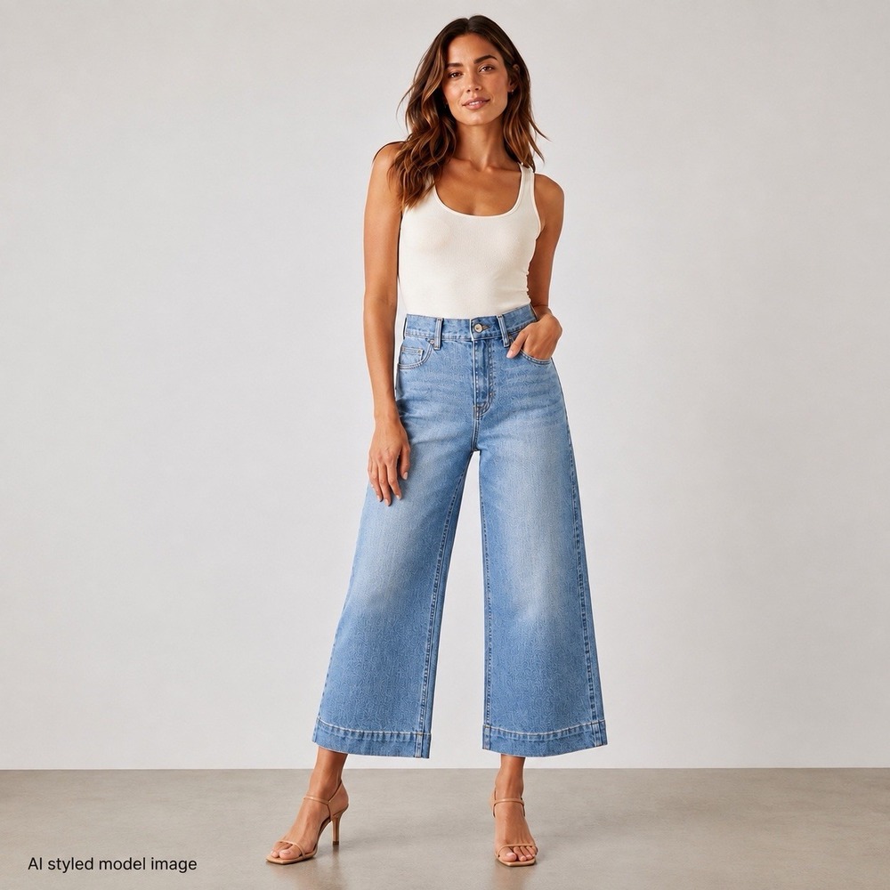 SPANX EveryWear Jeans Women XS Stonewashed Blue High Rise Cropped Wide Leg NWT